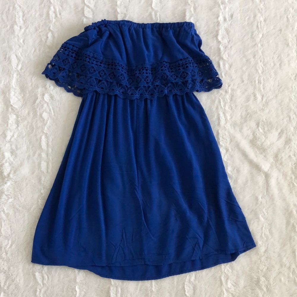 Royal Blue Strapless Summer Dress - Picture 3 of 3